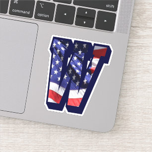 Sticker Monogramme W American Flag LETTRE W INITIAL USA