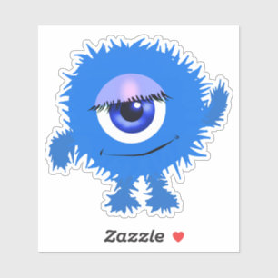 Sticker Monstre bleu Whimsical One Eyed 4 x 4