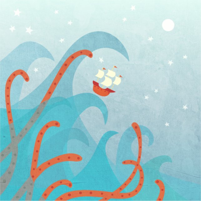 Sticker Monstre de mer de bateau à voile (Devant)