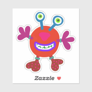 Sticker Monstre Whimsical Eyed Bubby Rouge 4 x 4