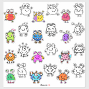 Sticker Monstres mignons et jumeaux Outline