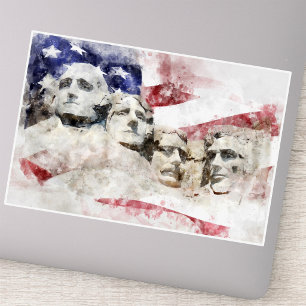 Sticker Mont Rushmore Aquarelle avec drapeau américain