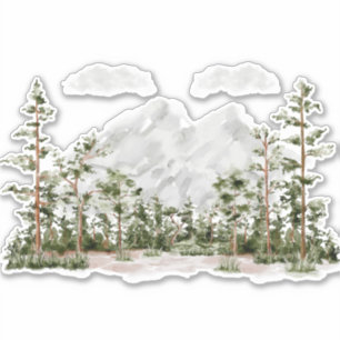 Sticker Montagne et forêt aquarelle monogrammée
