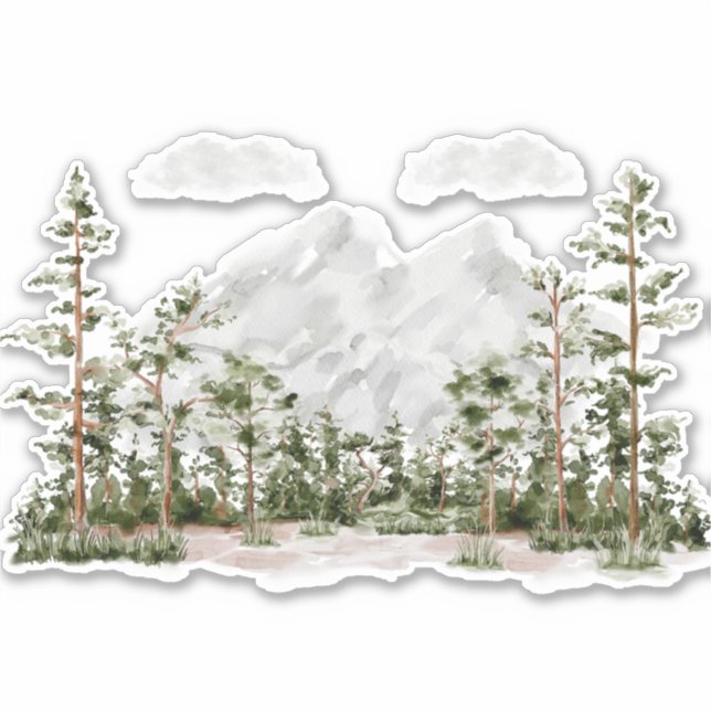 Sticker Montagne et forêt aquarelle monogrammée (Devant)