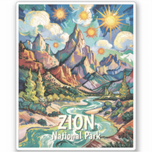 Sticker Montagnes et rivière personnalisées de Zion Van Go