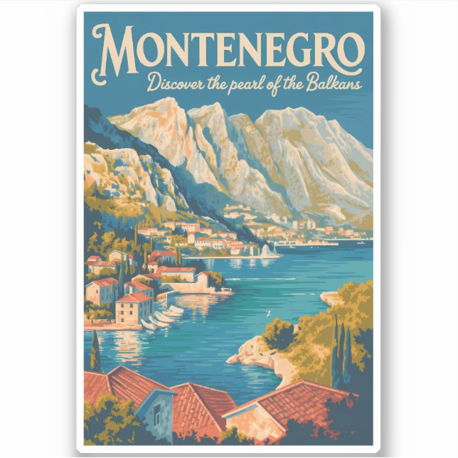 Sticker Monténégro Balkans Illustration Voyage Art Rétro (Devant)