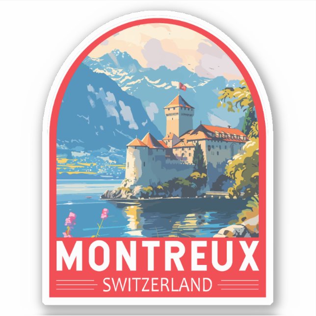 Sticker Montreux Suisse Travel Art Vintage (Devant)