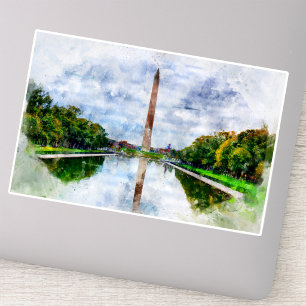 Sticker Monument de Washington aquarelle avec reflet