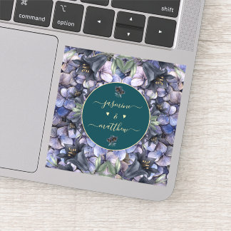 Sticker Moody Black Floral Classic Couple Names Wedding