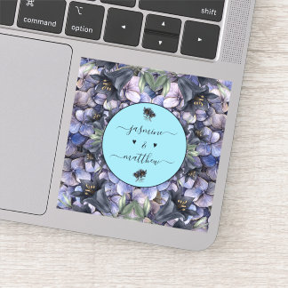 Sticker Moody Black Floral Classic Couple Names Wedding