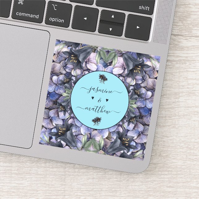 Sticker Moody Black Floral Classic Couple Names Wedding (Détail)