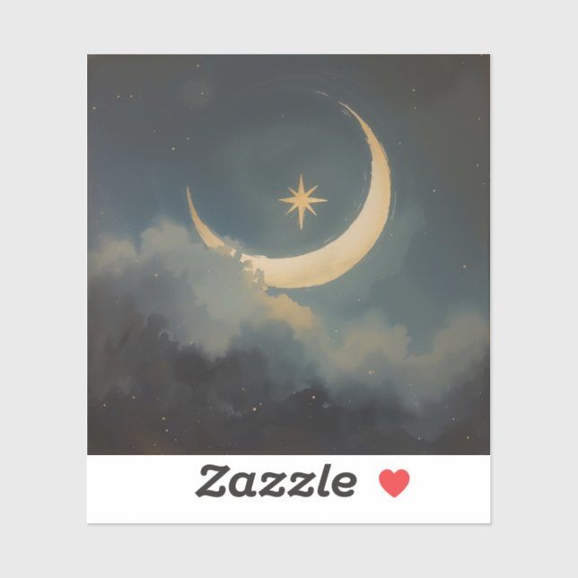 Sticker Moon Cradling a Star 🌌🎨 (Feuille)