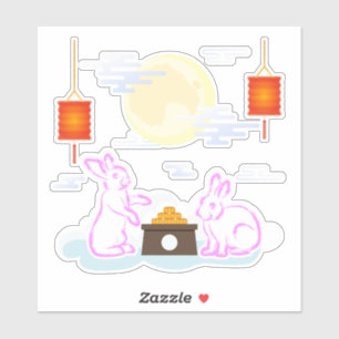 Sticker Moon Rabbit Mooncake Nuages Mooncake Festival à la