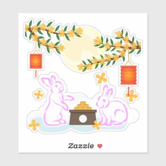 Sticker Moon Rabbit Mooncake Osmanthus (Feuille)