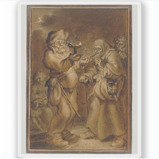 Sticker Moraliser la scène avec une vieille femme et un ho (Devant)