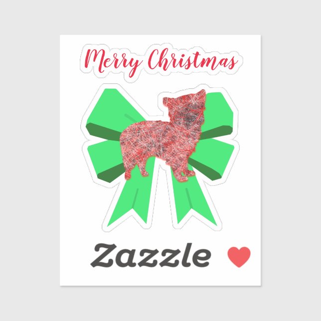Sticker Morkie Chien Silhouette Rouge et Vert Bow Noël (Feuille)