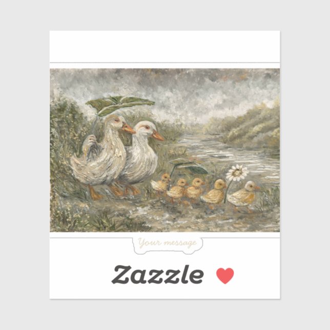 Sticker Morning Commute Whimsical Farmhouse Duck Rainy Day (Feuille)