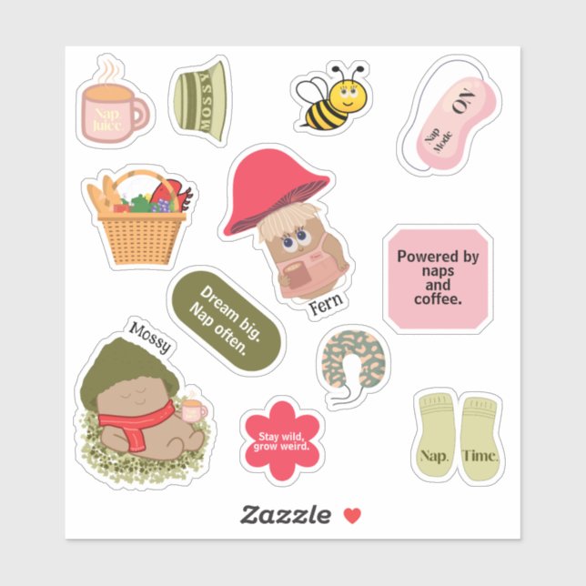 Sticker Mossy & Fern Cute Champhrooms & Cosy Citations (Feuille)