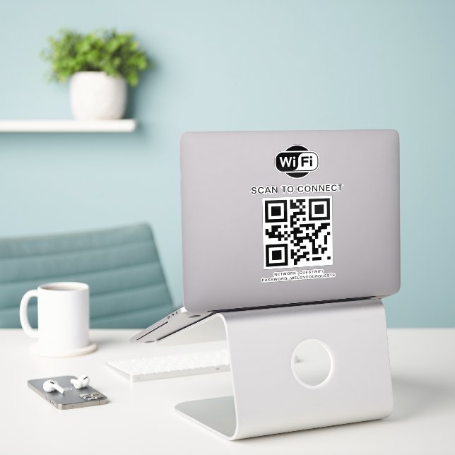 Sticker Mot de passe Wifi | Analyse du code QR pour se con (Ordinateur portable sur le bureau)