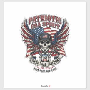 Sticker Motard Patriotique Crâne Motard Route Liberté Patr