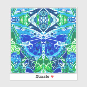 Sticker Motif Batik de papillon et de médaillon en bleu