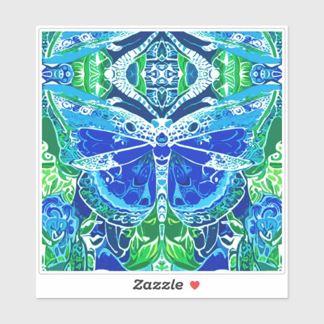 Sticker Motif Batik de papillon et de médaillon en bleu (Feuille)