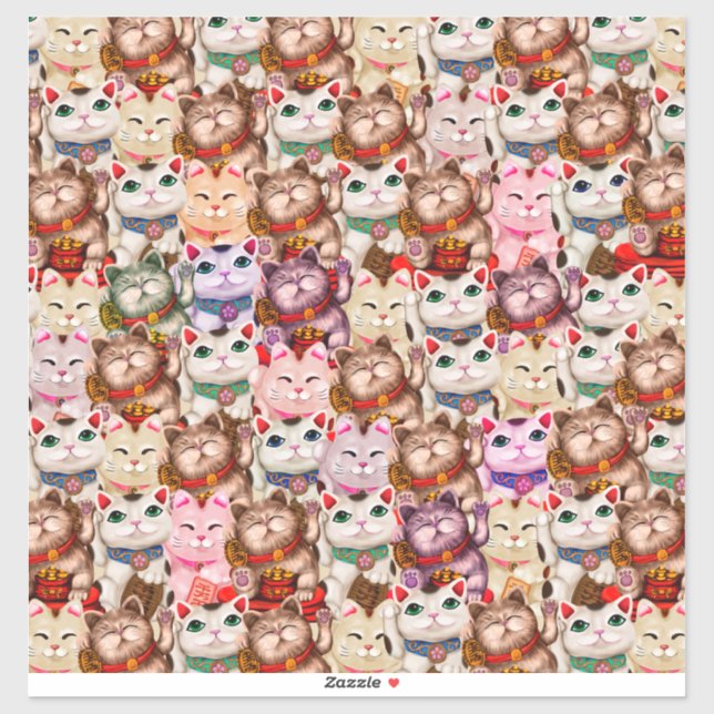 Sticker Motif de chats Maneki-neko (Feuille)
