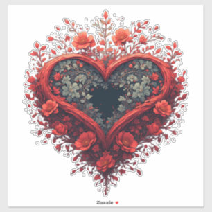 Sticker Motif de cœur floral rouge avec des fleurs épanoui