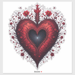 Sticker Motif de cœur floral rouge avec des fleurs épanoui