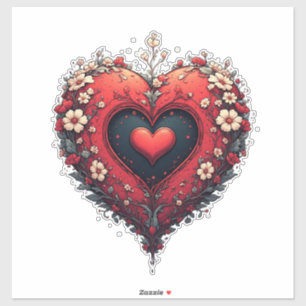 Sticker Motif de cœur floral rouge avec des fleurs épanoui
