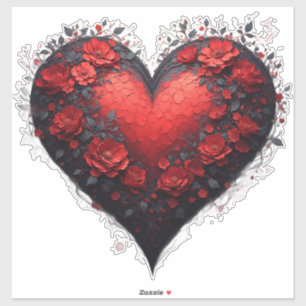 Sticker Motif de cœur floral rouge avec des fleurs épanoui