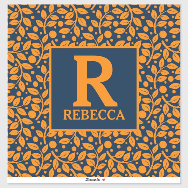 Sticker Motif feuille bleu et orange (Feuille)