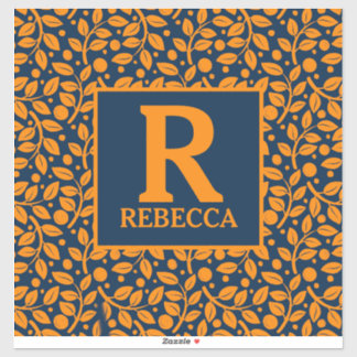 Sticker Motif feuille bleu et orange