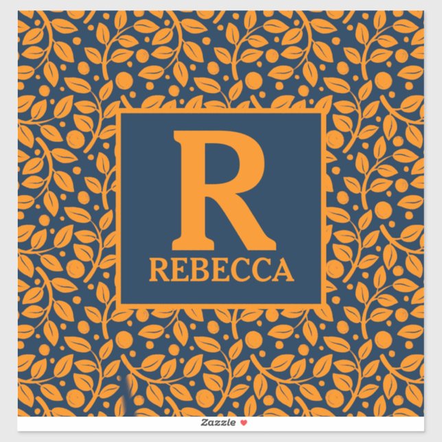 Sticker Motif feuille bleu et orange (Feuille)