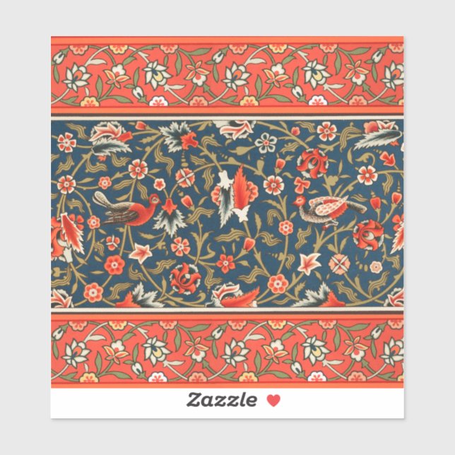 Sticker Motif floral indo-persan bohème vintage rouge (Feuille)