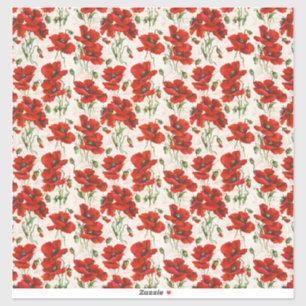 Sticker Motif floral vintage coquelicot rouge, Art botaniq