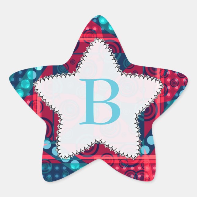 Sticker Motif moderne Monogram Blue Red Star (Devant)