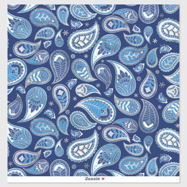 Sticker Motif Paisley - Bleu et argent (Feuille)