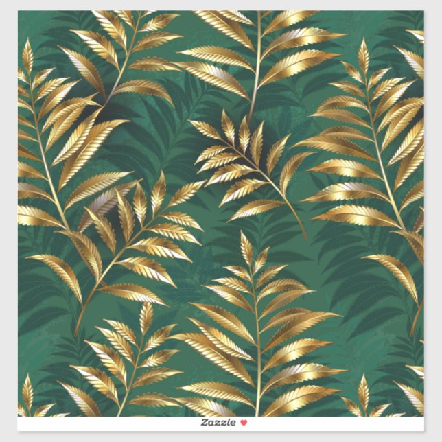 Sticker Motif sans couture avec des fougères dorées (Feuille)