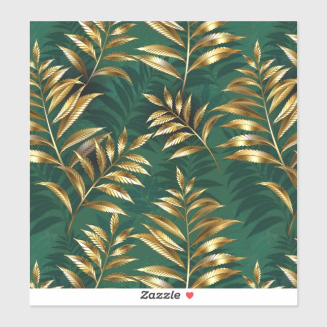 Sticker Motif sans couture avec des fougères dorées (Feuille)