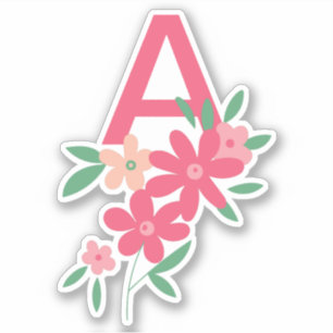 Sticker Motif Turquoise Pink Dainty Ditsy Flower Avec Init