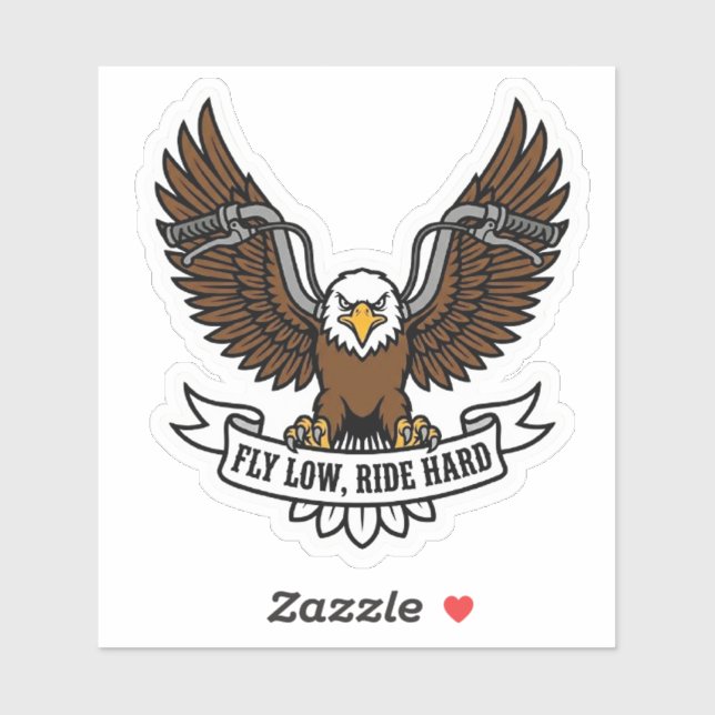Sticker Moto Eagle Motocyclette Vinyle Fly Low Ride Hard (Feuille)