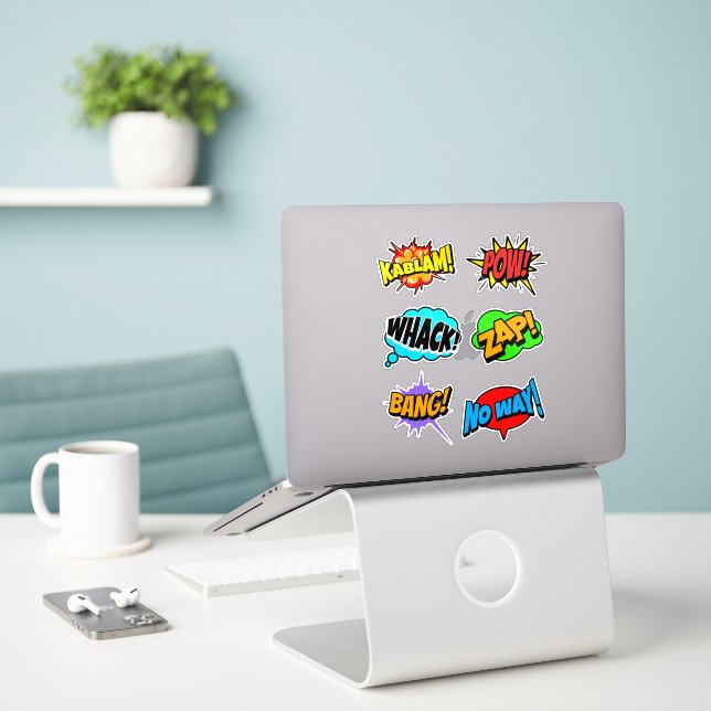 Sticker Mots de Bande Dessinée (Ordinateur portable sur le bureau)