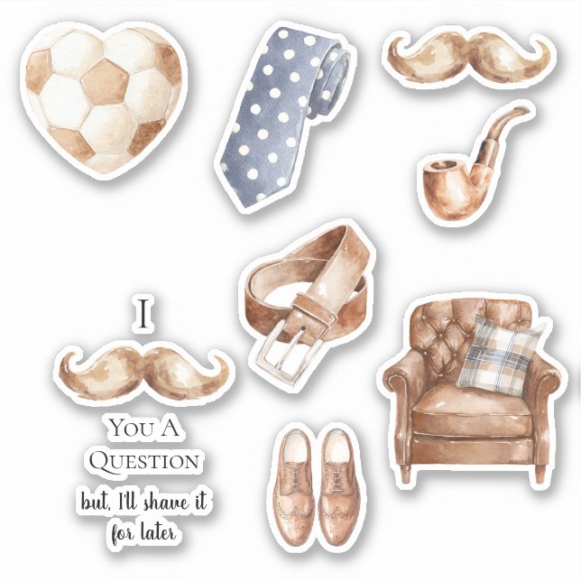 Sticker Moustache Crème Bleue Rayures Vous Pose Une Questi (Devant)