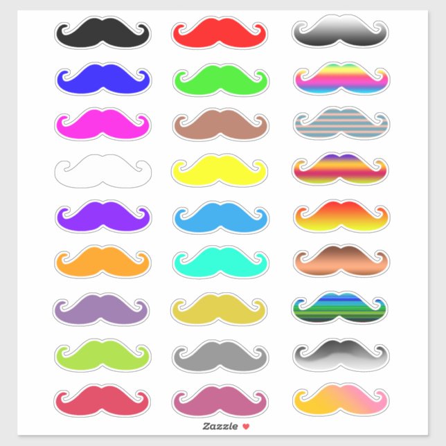 Sticker Moustaches arc-en-ciel colorées (Feuille)
