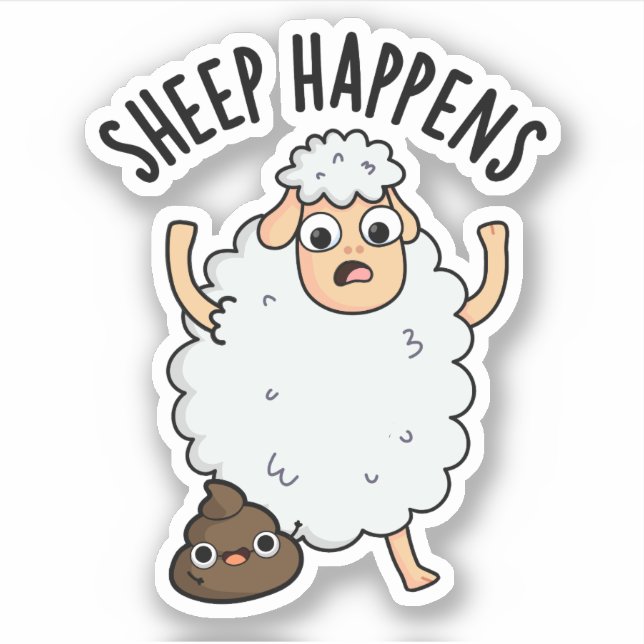 Sticker Mouton arrive drôle de caca jeu de mots  (Devant)
