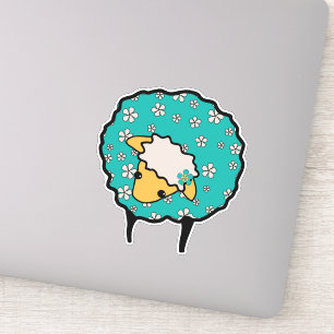 Sticker Mouton Whimsical avec toison bleue et imprimé fle
