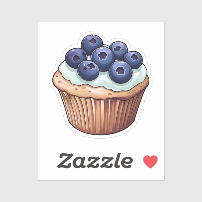 Sticker Muffin glacé en forme de dessin animé à la myrtill (Feuille)