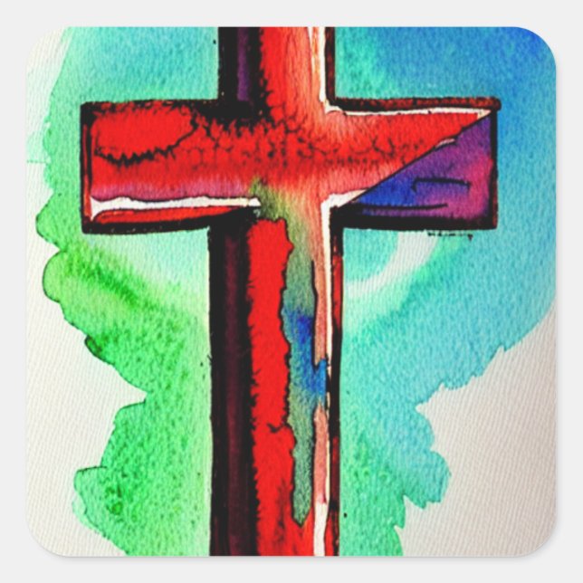 Sticker multicolore Watercolor Cross (Devant)