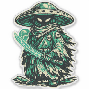 Sticker Mushroom Alien Ronin — Vagabond de l'Espace Rétro